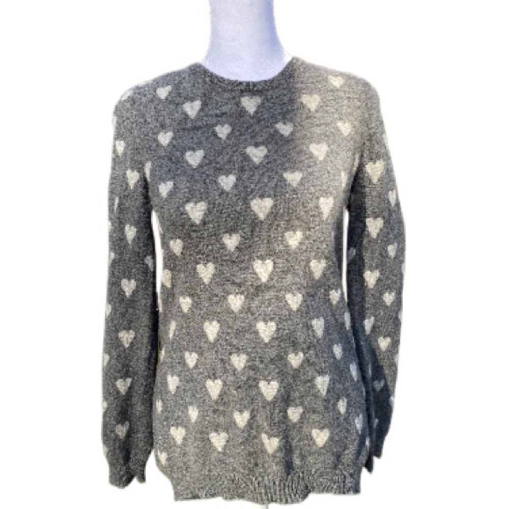 Neiman Marcus Cashmere Sweater Grey with White Heart X Small